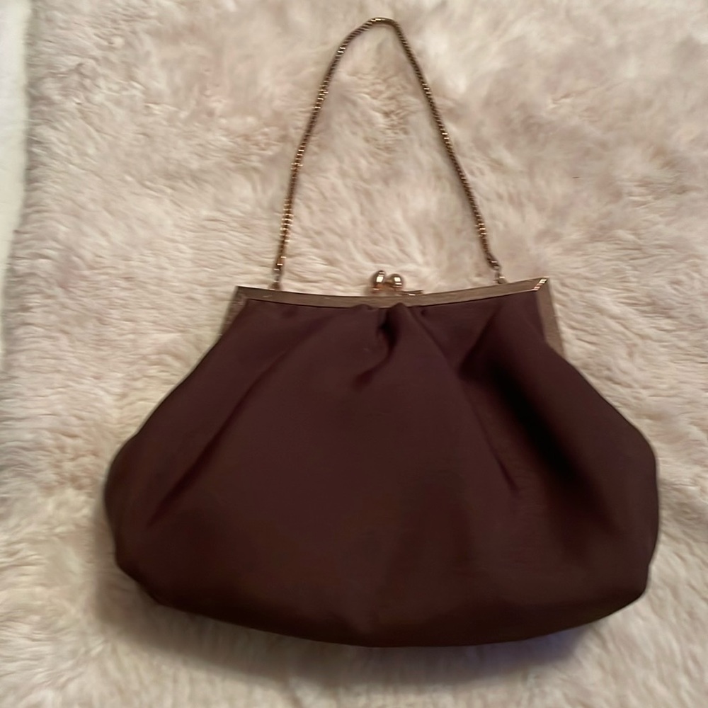 Du Val vintage brown satin evening bag